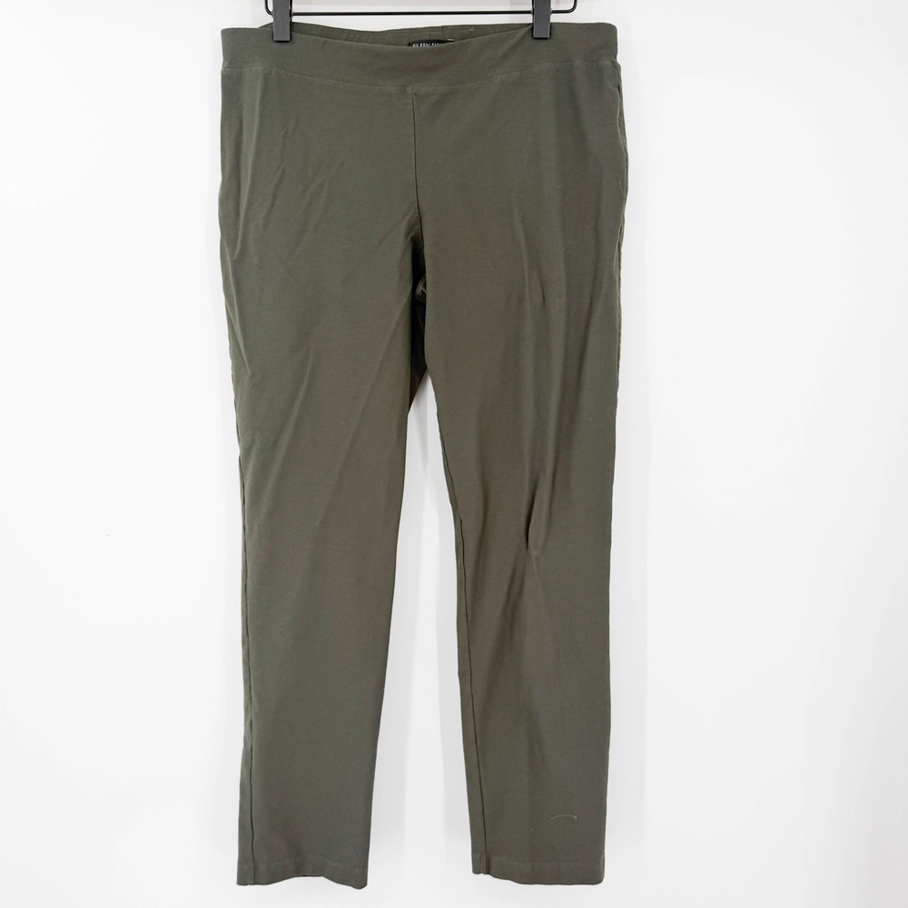 Eileen Fisher Olive Green Stretch Jersey Pull On Leggings Pants Size Large